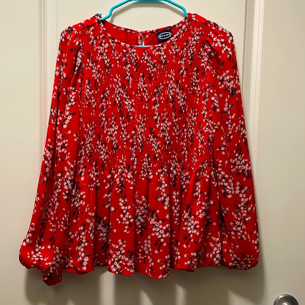 Scoop White Flower Print Peplum Blouse